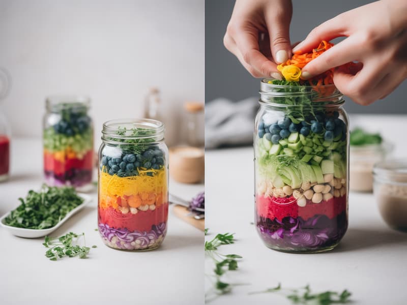 Assembling the Rainbow Mason Jar Salad