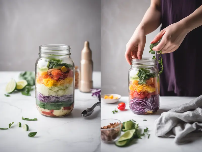 Assembling the Rainbow Mason Jar Salad